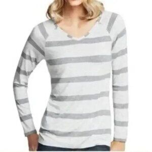 CABI Striped Tee Long Sleeve Gray Sz XS #940 EUC